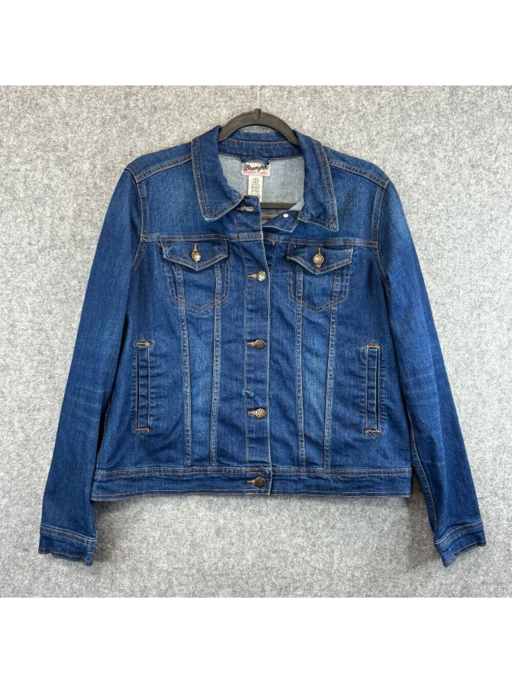 Wrangler Womens Large Denim Shirt Jacket Button-Up Blue Jean Stretch Western